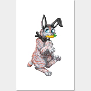 Bobtail BunnyCat: Red On Blue Tabby (Black) Posters and Art